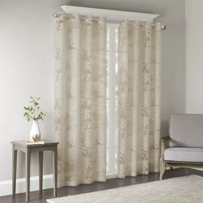 Madison Park Kauna Palm Leaf Grommet Top Sheer Single Curtain Panel