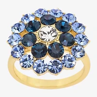 Sparkle Allure Womens Crystal 14K Gold Over Brass Flower Cocktail Ring