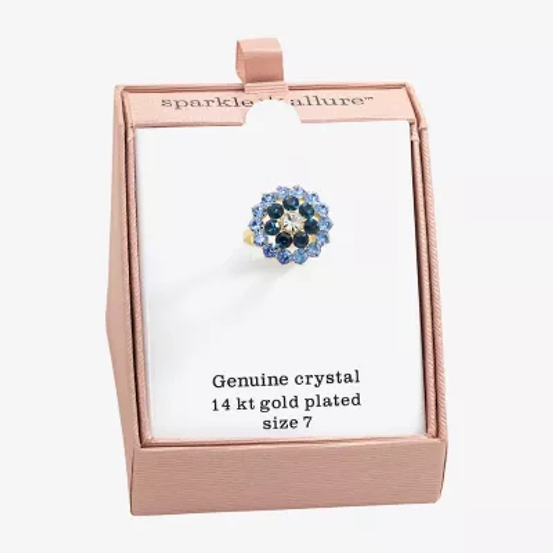 Sparkle Allure Womens Crystal 14K Gold Over Brass Flower Cocktail Ring