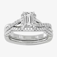 Signature By Modern Bride (H-I / Si1-Si2) Womens 1 1/ CT. T.W. Lab Grown White Diamond 10K Gold Side Stone Halo Bridal Set