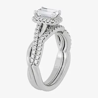 Signature By Modern Bride (H-I / Si1-Si2) Womens 1 1/ CT. T.W. Lab Grown White Diamond 10K Gold Side Stone Halo Bridal Set