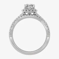 Signature By Modern Bride (H-I / Si1-Si2) Womens 1 1/5 CT. T.W. Lab Grown White Diamond 10K Gold Round Side Stone Halo Bridal Set