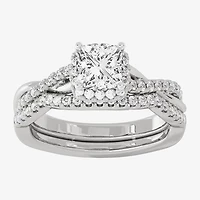 Signature By Modern Bride (H-I / Si1-Si2) Womens 1 1/5 CT. T.W. Lab Grown White Diamond 10K Gold Side Stone Halo Bridal Set