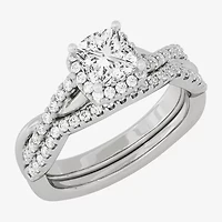 Signature By Modern Bride (H-I / Si1-Si2) Womens 1 1/5 CT. T.W. Lab Grown White Diamond 10K Gold Side Stone Halo Bridal Set