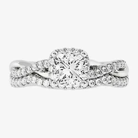Signature By Modern Bride (H-I / Si1-Si2) Womens 1 1/5 CT. T.W. Lab Grown White Diamond 10K Gold Side Stone Halo Bridal Set