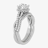 Signature By Modern Bride (H-I / Si1-Si2) Womens 1 1/5 CT. T.W. Lab Grown White Diamond 10K Gold Side Stone Halo Bridal Set