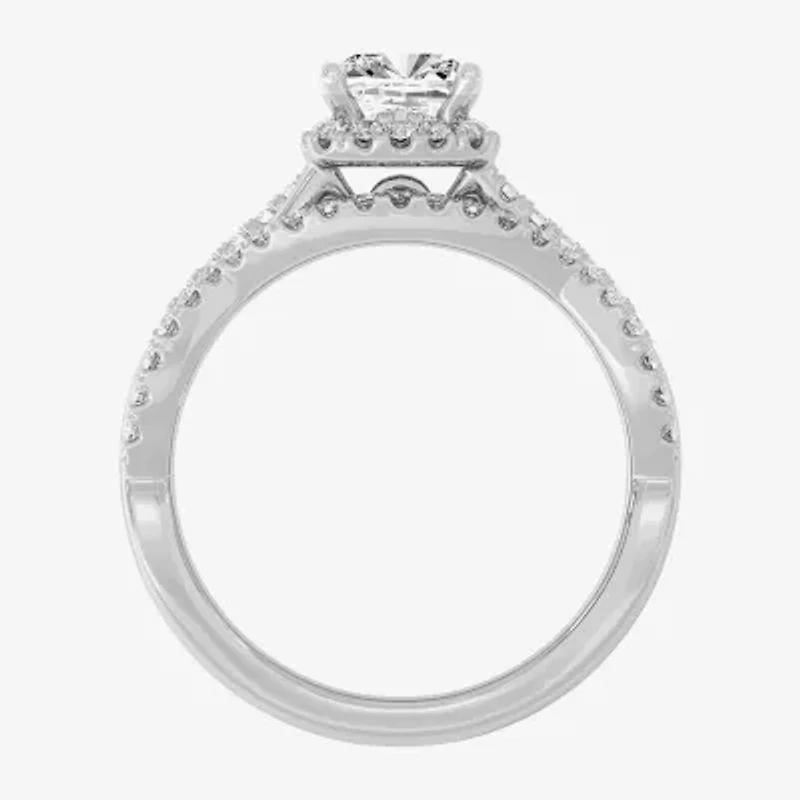 Signature By Modern Bride (H-I / Si1-Si2) Womens 1 1/5 CT. T.W. Lab Grown White Diamond 10K Gold Side Stone Halo Bridal Set