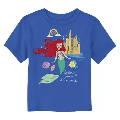 Disney Collection Toddler Girls Crew Neck Short Sleeve Regular Fit Ariel Princess The Little Mermaid Graphic T-Shirt