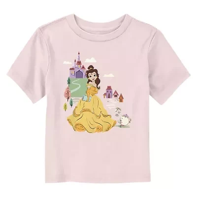 Disney Collection Toddler Girls Crew Neck Short Sleeve Regular Fit Beauty and the Beast Graphic T-Shirt