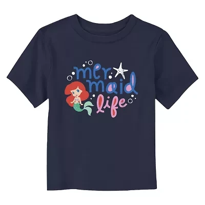 Disney Collection Toddler Girls Crew Neck Short Sleeve Regular Fit Ariel The Little Mermaid Graphic T-Shirt