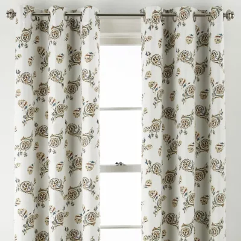Distant Lands Maura Textured Print Grommet Top 100% Blackout Single Curtain Panel