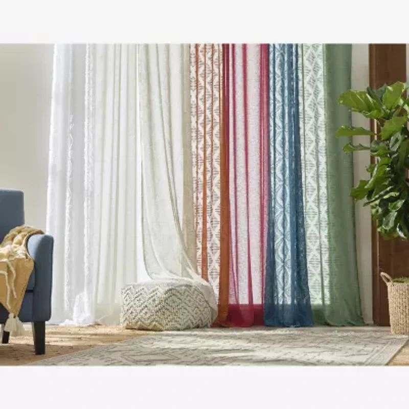 Distant Lands Maura Textured Print Grommet Top 100% Blackout Single Curtain Panel