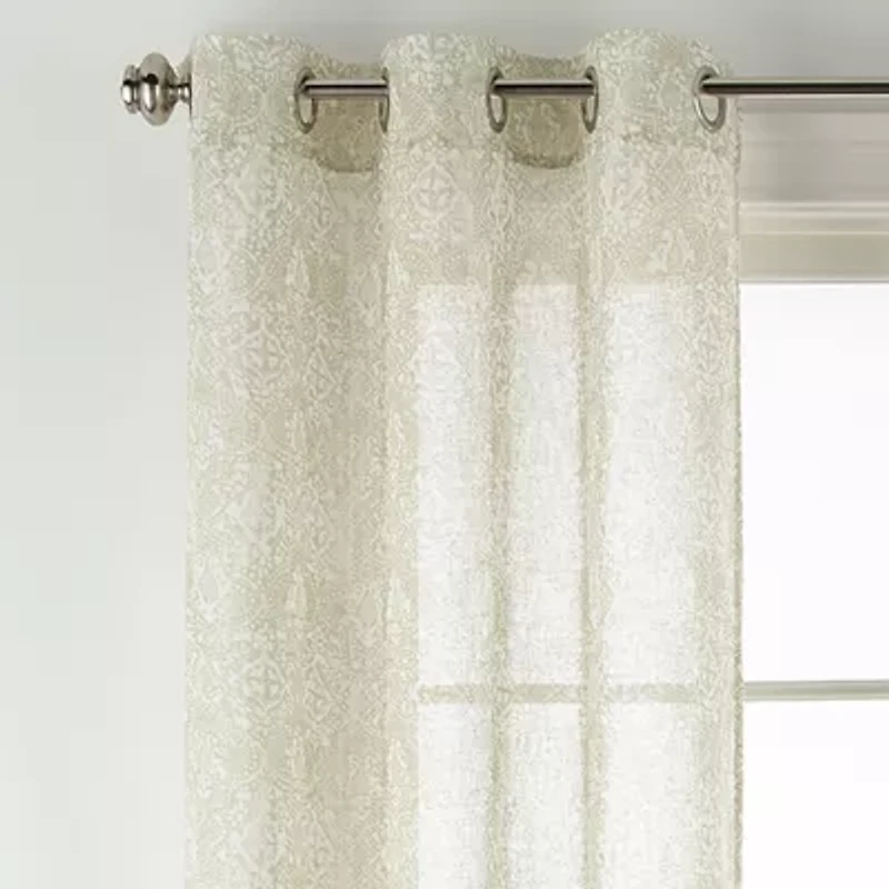 Distant Lands Fiji Printed Grommet Top Sheer Single Curtain Panel