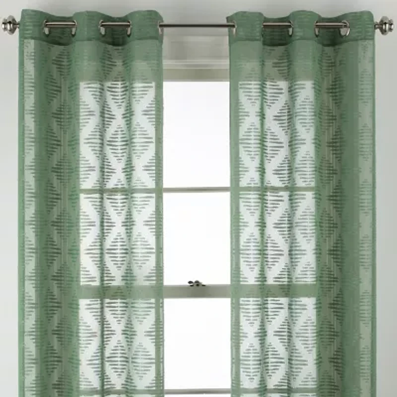 Distant Lands Diamond Clip Grommet Top Sheer Single Curtain Panel