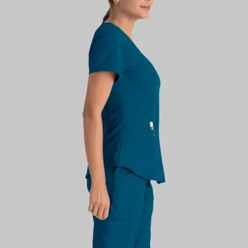Skechers Sk101 Breeze 3-Pocket Curved Womens V Neck Short Sleeve Tag Free Stretch Fabric Moisture Wicking Scrub Top