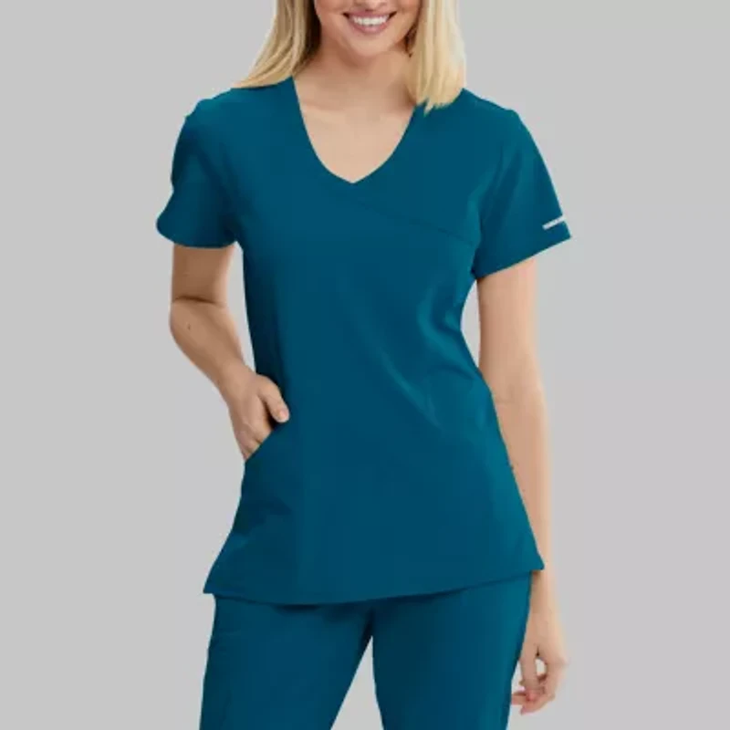 Skechers Sk102 Reliance 3-Pocket Crossover Womens V Neck Short Sleeve Tag Free Stretch Fabric Moisture Wicking Scrub Top