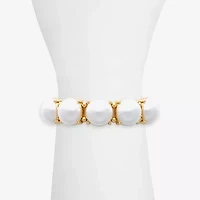 Bold Elements Womens White Simulated Pearl Round Stretch Bracelet