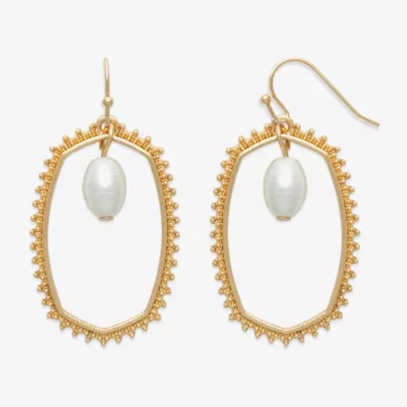 Bold Elements Gold Tone Womens Simulated Pearl Drop Earrings