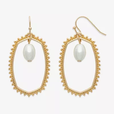 Bold Elements Gold Tone Womens Simulated Pearl Drop Earrings