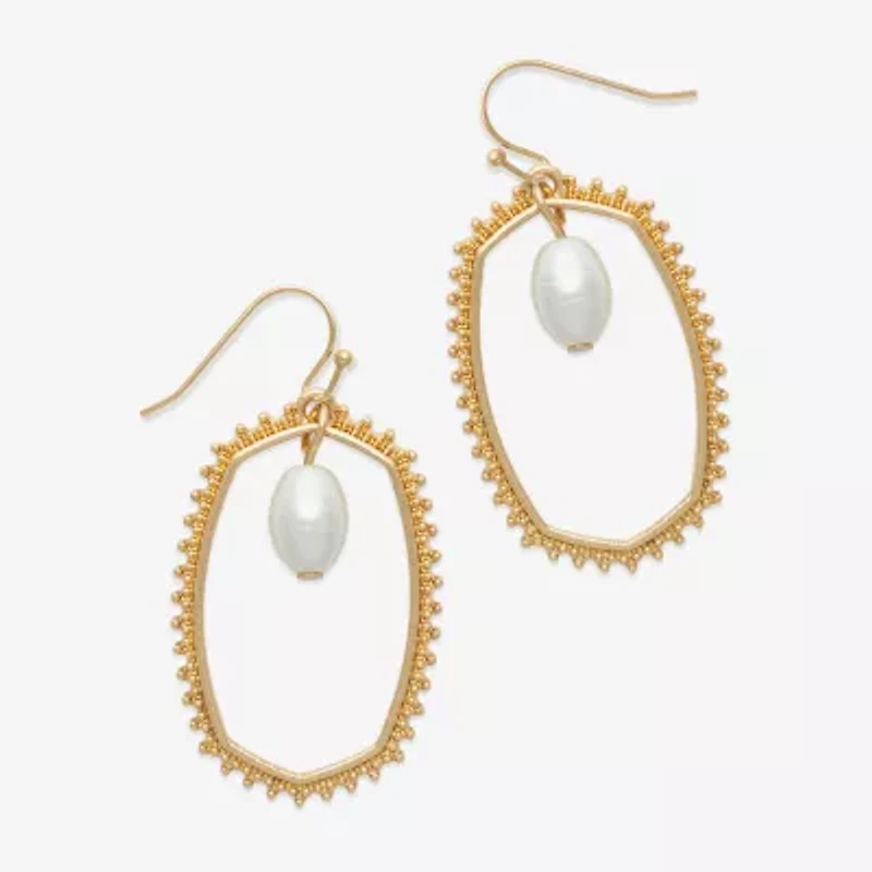 Bold Elements Gold Tone Womens Simulated Pearl Drop Earrings