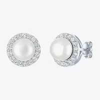White Cultured Freshwater Pearl Sterling Silver 10mm Round Stud Earrings