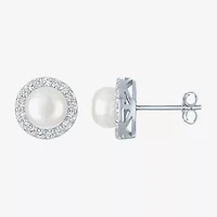 White Cultured Freshwater Pearl Sterling Silver 10mm Round Stud Earrings