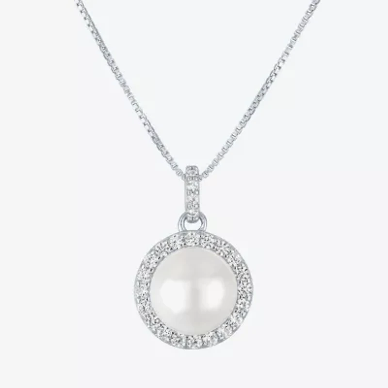 Womens White Cultured Freshwater Pearl Sterling Silver Round 18 Inch Pendant Necklace