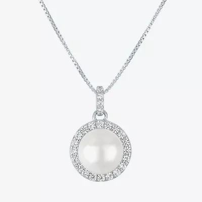 Womens White Cultured Freshwater Pearl Sterling Silver Round 18 Inch Pendant Necklace
