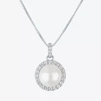 Womens White Cultured Freshwater Pearl Sterling Silver Round 18 Inch Pendant Necklace