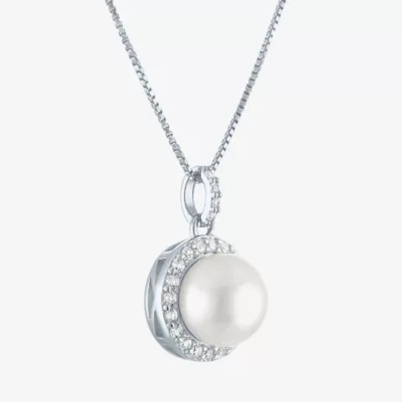 Womens White Cultured Freshwater Pearl Sterling Silver Round 18 Inch Pendant Necklace