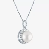 Womens White Cultured Freshwater Pearl Sterling Silver Round 18 Inch Pendant Necklace
