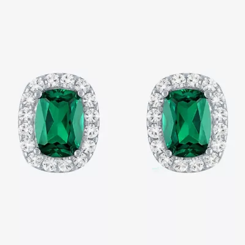 Lab Created Gemstone Sterling Silver 10.3mm Halo Stud Earrings