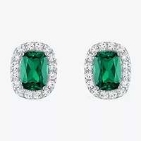 Lab Created Gemstone Sterling Silver 10.3mm Halo Stud Earrings