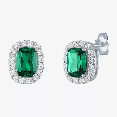 Lab Created Gemstone Sterling Silver 10.3mm Halo Stud Earrings