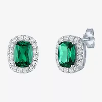 Lab Created Gemstone Sterling Silver 10.3mm Halo Stud Earrings