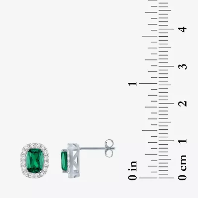 Lab Created Gemstone Sterling Silver 10.3mm Halo Stud Earrings
