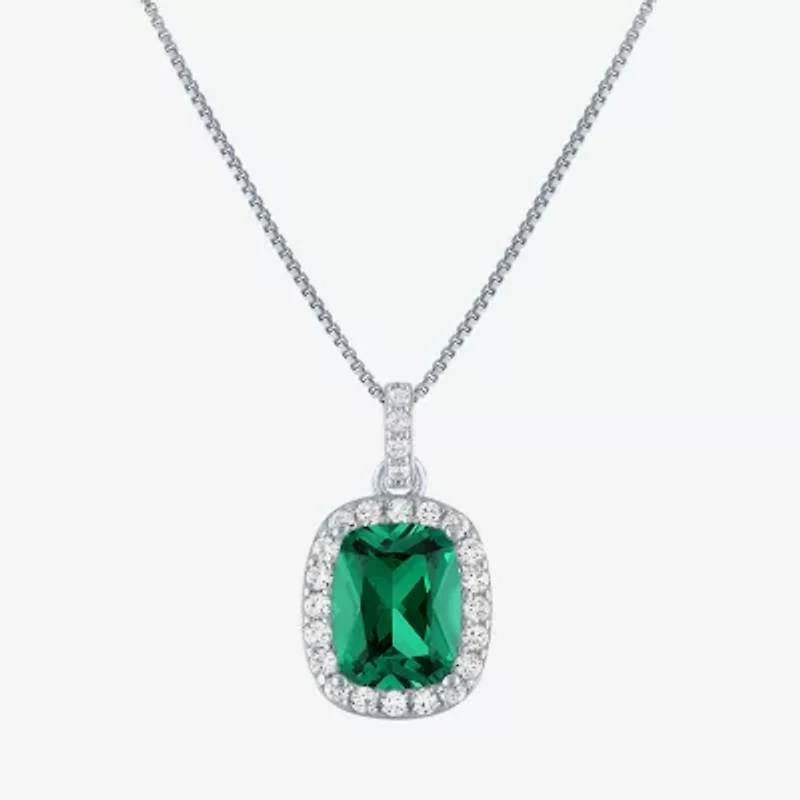 Womens Lab Created Gemstone Sterling Silver Halo Pendant Necklace