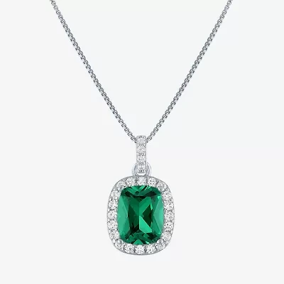 Womens Lab Created Gemstone Sterling Silver Halo Pendant Necklace