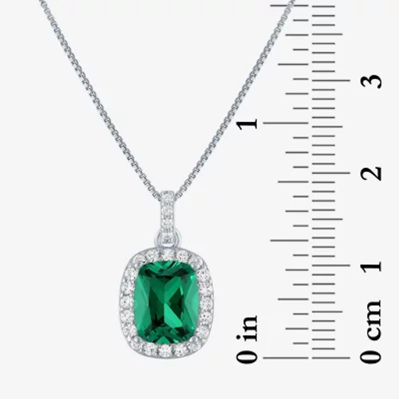 Womens Lab Created Gemstone Sterling Silver Halo Pendant Necklace