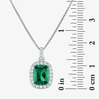 Womens Lab Created Gemstone Sterling Silver Halo Pendant Necklace