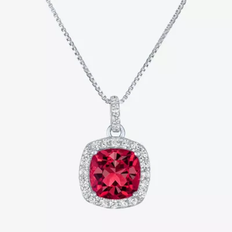 Womens Gemstone Sterling Silver Cushion Pendant Necklace