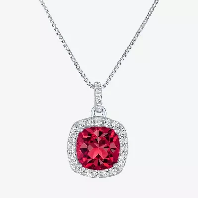 Womens Gemstone Sterling Silver Cushion Pendant Necklace