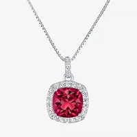 Womens Gemstone Sterling Silver Cushion Pendant Necklace