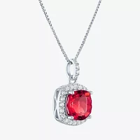 Womens Gemstone Sterling Silver Cushion Pendant Necklace