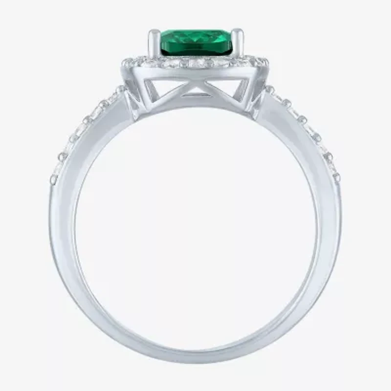 Womens Lab Created Gemstone Sterling Silver Halo Cocktail Ring