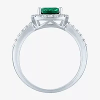 Womens Lab Created Gemstone Sterling Silver Halo Cocktail Ring