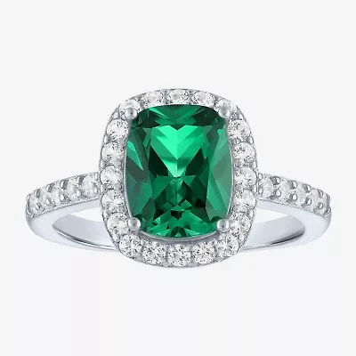 Womens Lab Created Gemstone Sterling Silver Halo Cocktail Ring