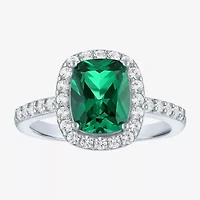 Womens Lab Created Gemstone Sterling Silver Halo Cocktail Ring