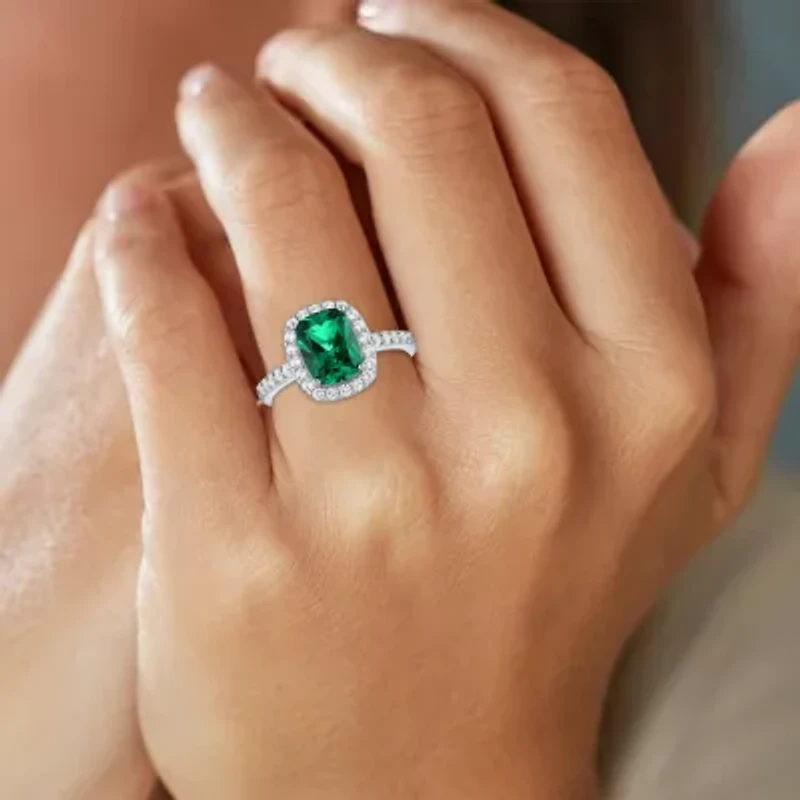 Womens Lab Created Gemstone Sterling Silver Halo Cocktail Ring