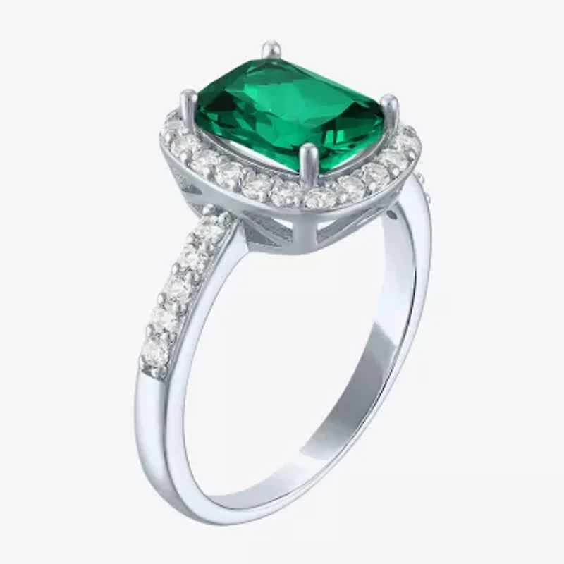 Womens Lab Created Gemstone Sterling Silver Halo Cocktail Ring